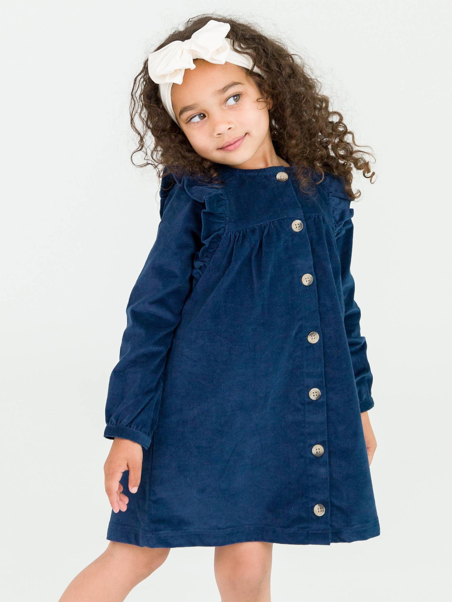 Girls Stretch Corduroy Ruffle Detail Dress