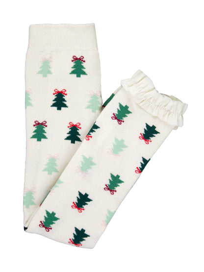 Girls Spruced Up Christmas Tree Patterned Footless Ruffle Tights