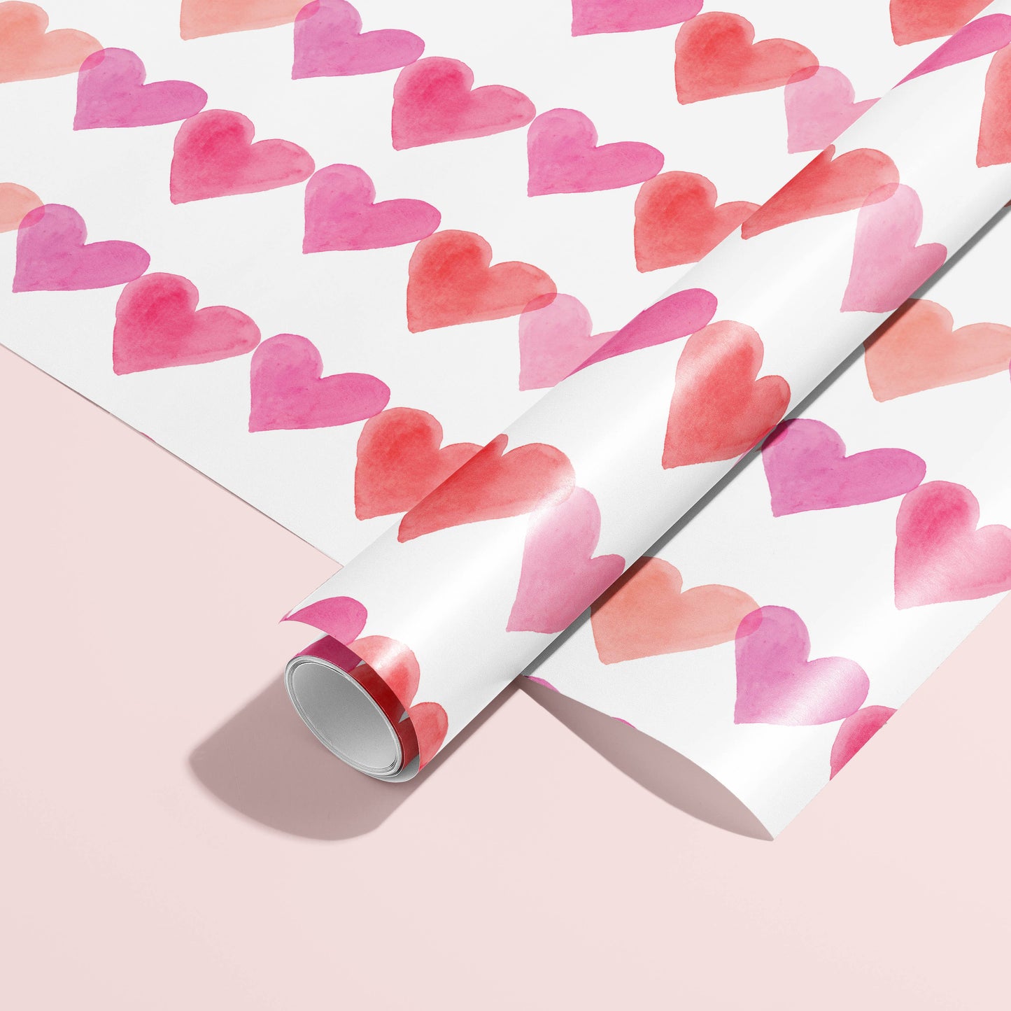 Pink Watercolor Hearts Gift Wrap