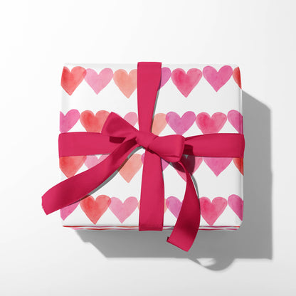 Pink Watercolor Hearts Gift Wrap