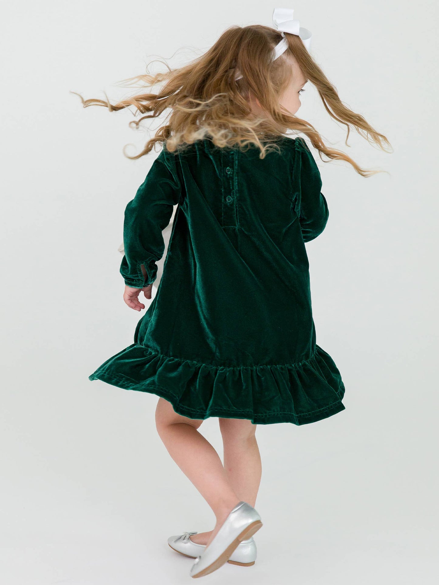 Velvet Long Sleeve Drop Waist Dress | Hunter Green