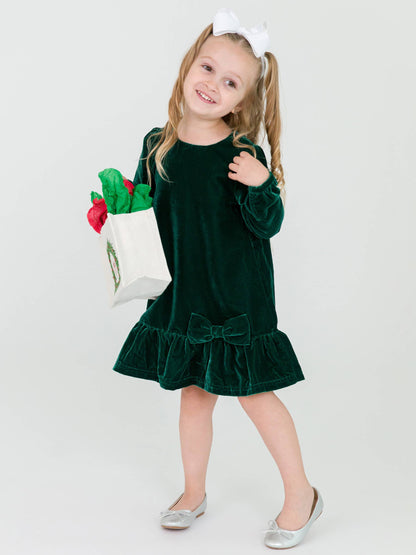 Velvet Long Sleeve Drop Waist Dress | Hunter Green