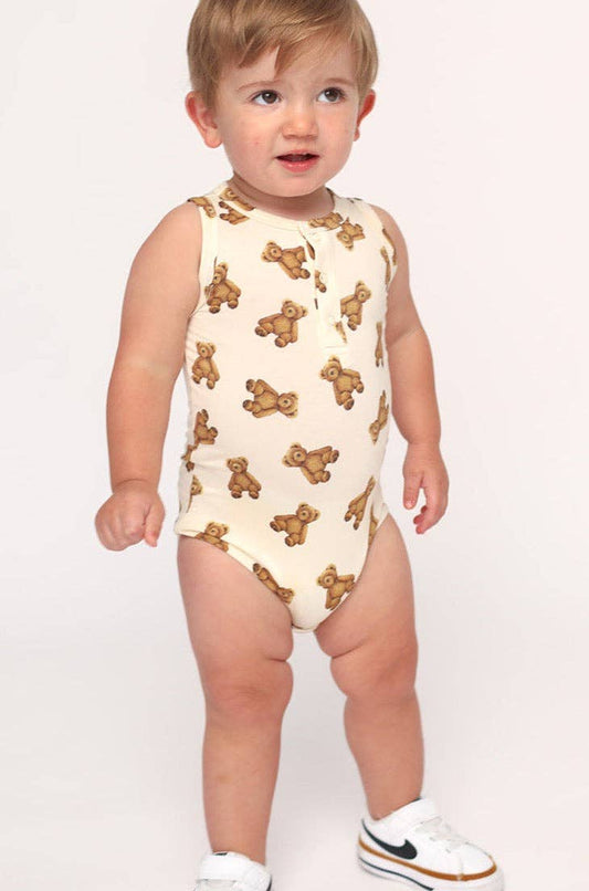 PREORDER | Teddy Bear Bamboo Henley Onesie with Snaps