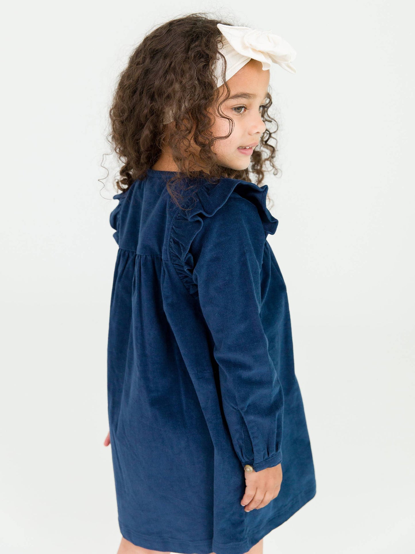 Girls Stretch Corduroy Ruffle Detail Dress