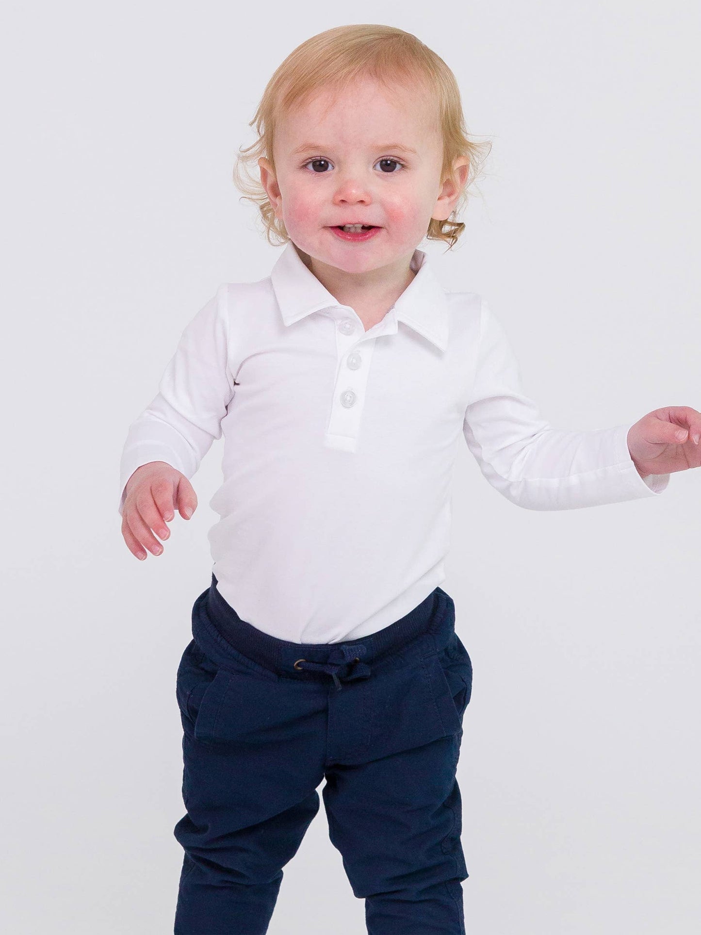 Baby Boys Knit Polo Bodysuit | White