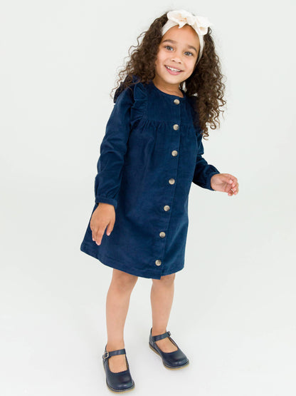 Girls Stretch Corduroy Ruffle Detail Dress