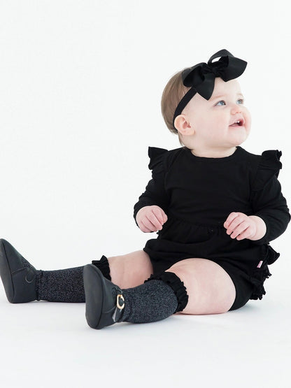 Baby Girls Black Flutter Bubble Romper