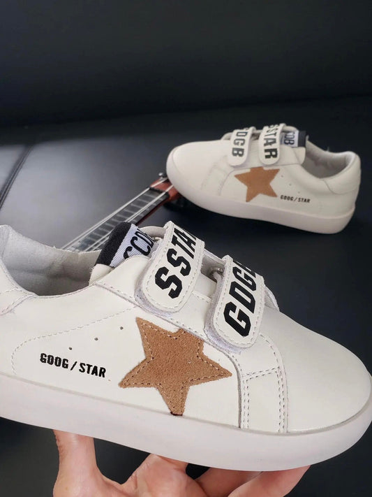 PREORDER | White Velcro Tan Star Sneakers