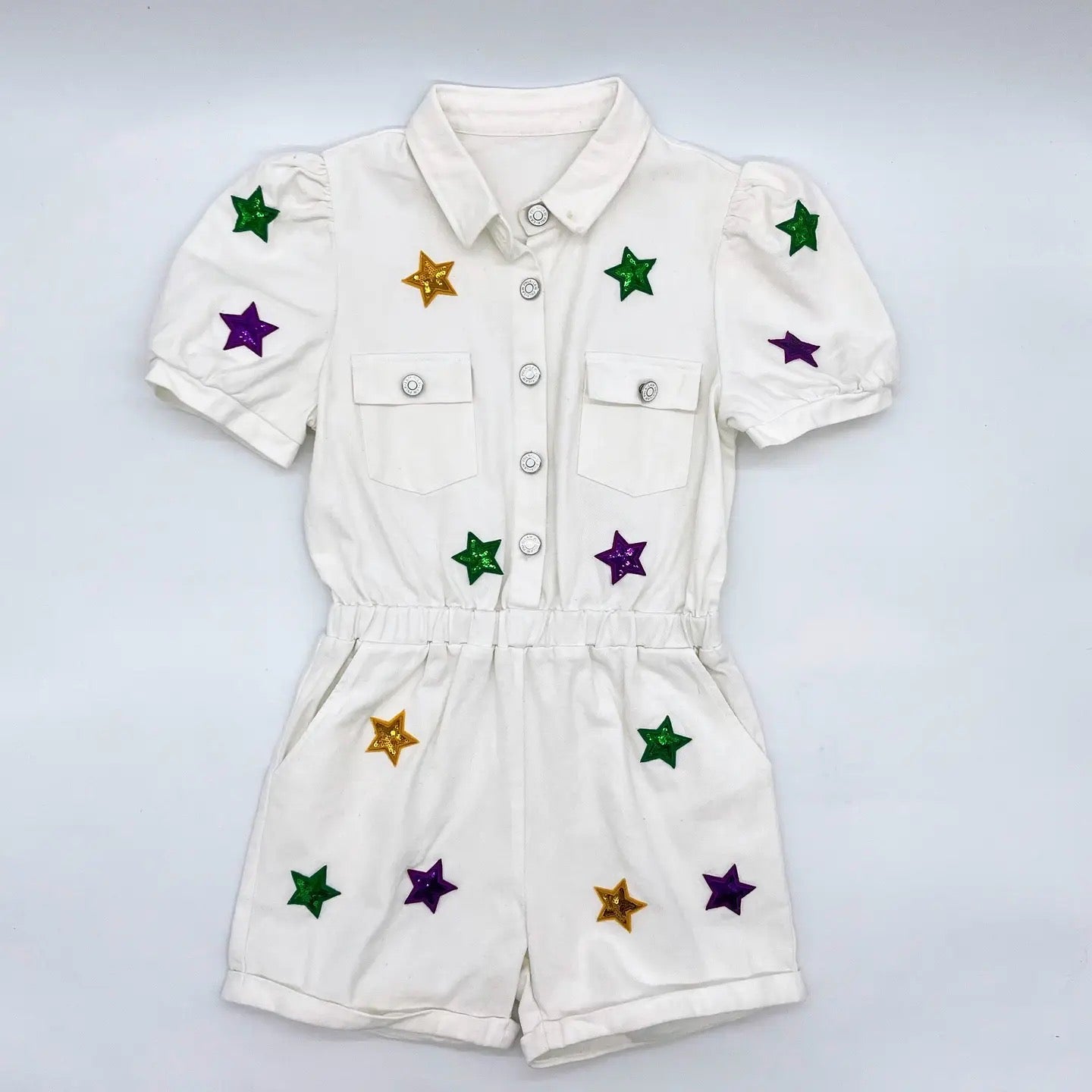 PREORDER | Purple, Green & Gold Star Patch Romper