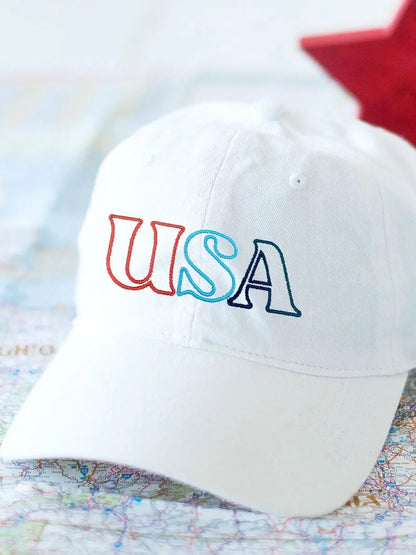 USA Outline Embroidered White Cap