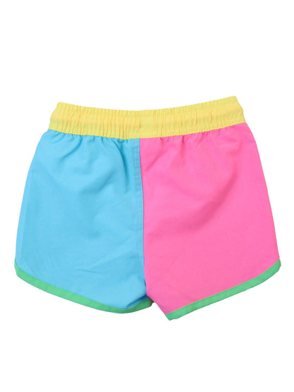 Boys Neon Color Block Dolphin Hem Swim Trunks