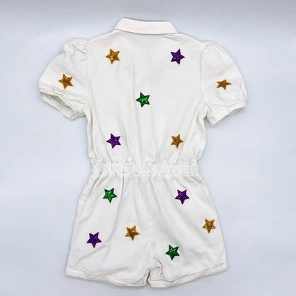 PREORDER | Purple, Green & Gold Star Patch Romper