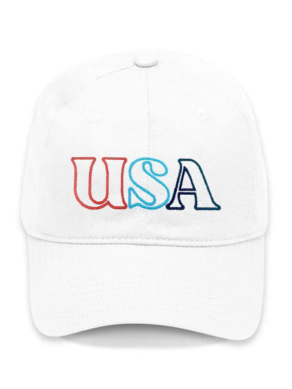 USA Outline Embroidered White Cap