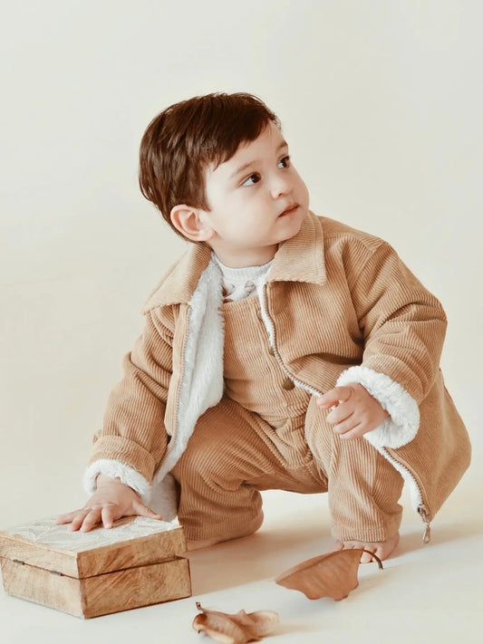 PREORDER | Brown Corduroy and Faux-Fur Baby Jacket