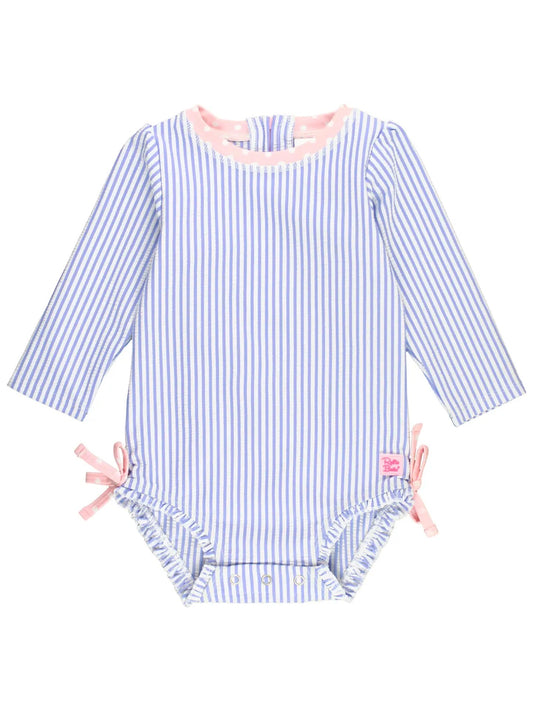 Periwinkle Blue Seersucker Ruffled Rash Guard