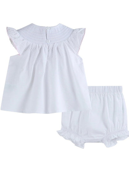 PREORDER | White Baby Sister Smocked Dress and Bloomer Set