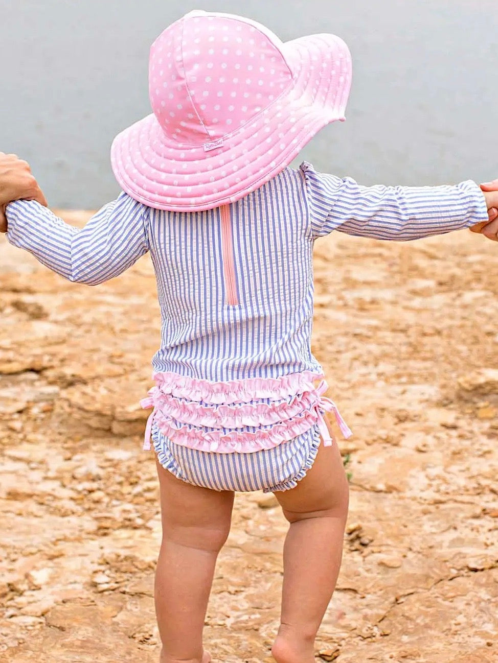 Periwinkle Blue Seersucker Ruffled Rash Guard