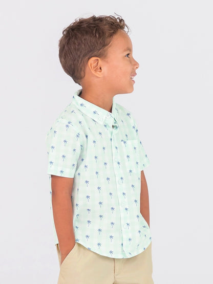 Palm Tree Gingham Short Sleeve Button Down Shirt