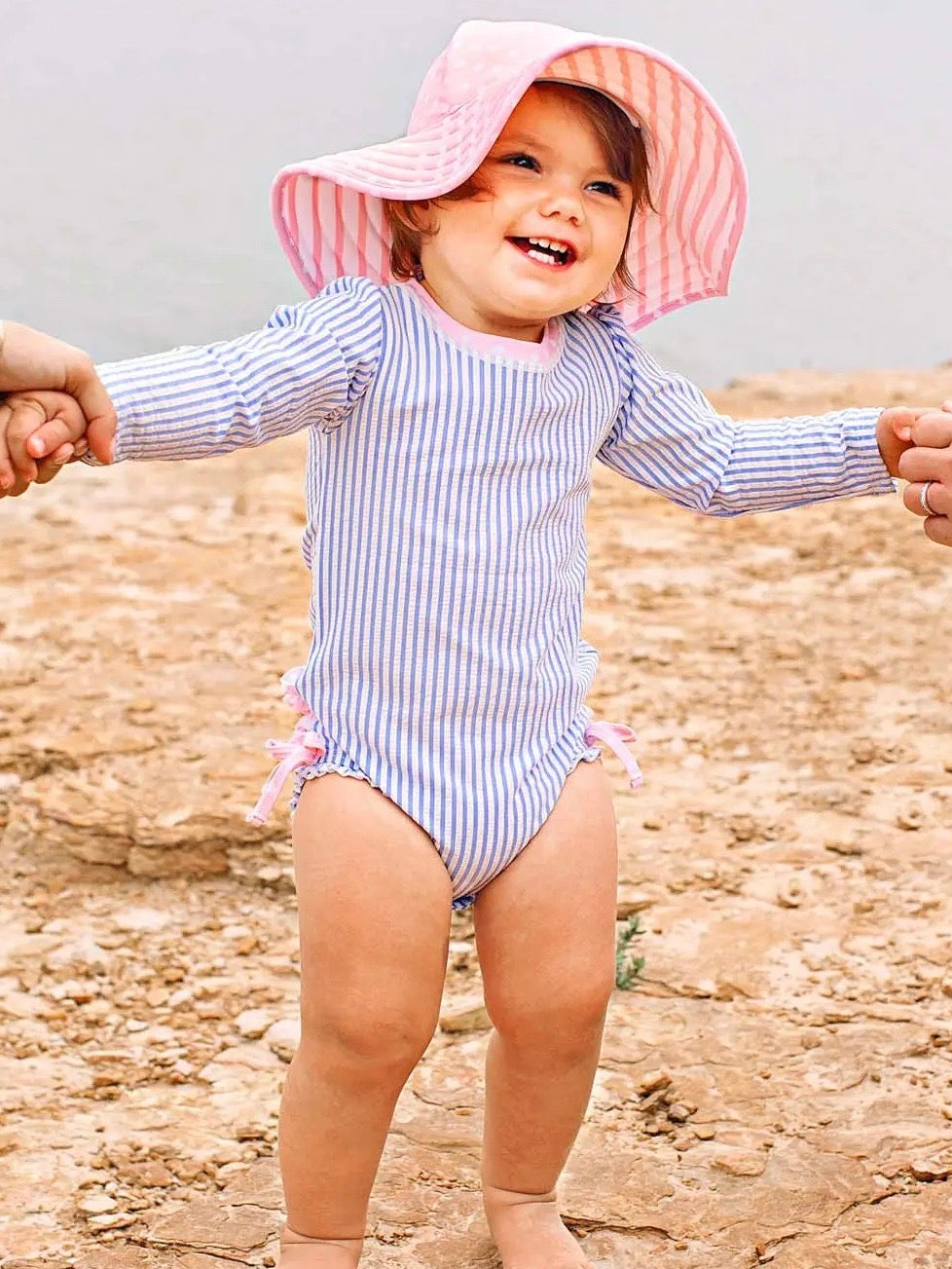 Periwinkle Blue Seersucker Ruffled Rash Guard