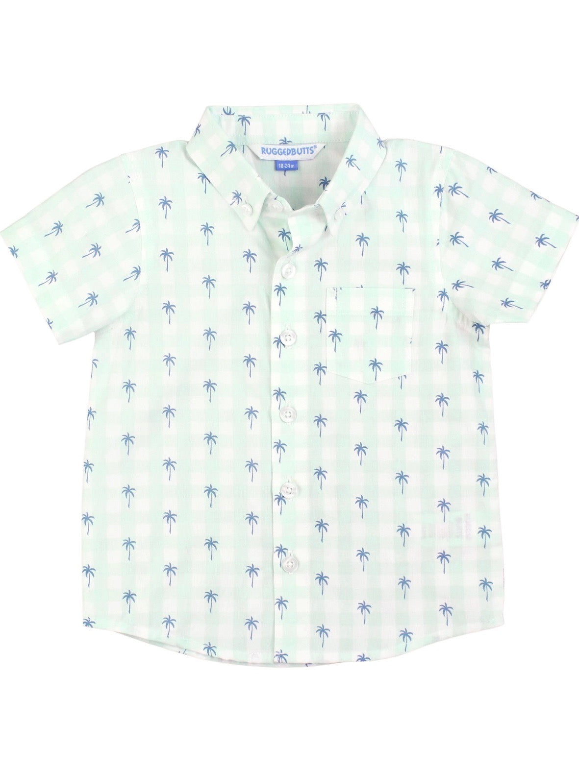 Palm Tree Gingham Short Sleeve Button Down Shirt