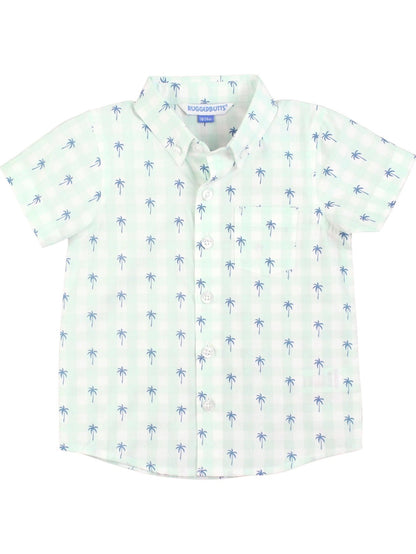 Palm Tree Gingham Short Sleeve Button Down Shirt