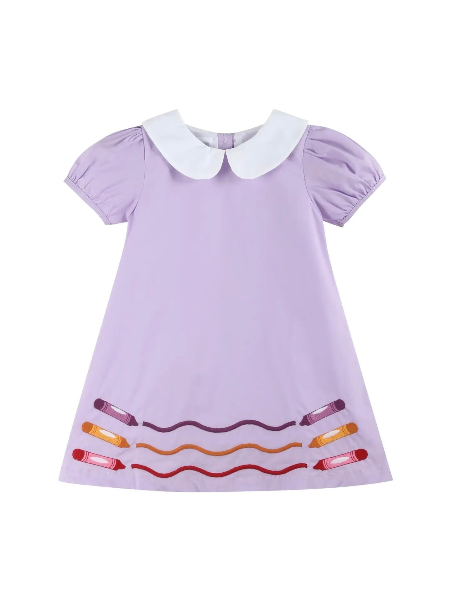 Purple Gingham Crayon Back To School Collared Dress