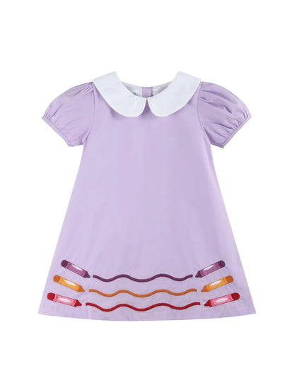 Purple Gingham Crayon Back To School Collared Dress