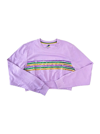 PREORDER | Adult Sequin Stripes French Terry Crop - Lavender