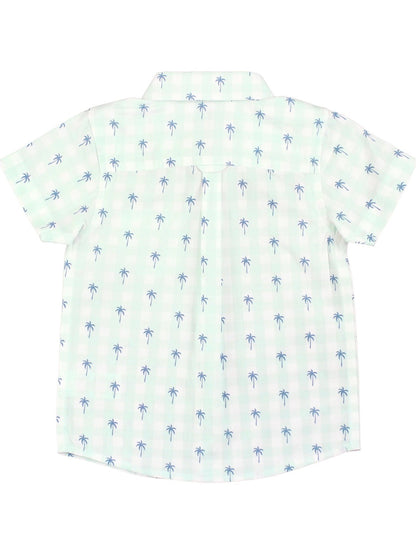 Palm Tree Gingham Short Sleeve Button Down Shirt