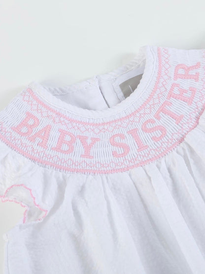 PREORDER | White Baby Sister Smocked Dress and Bloomer Set