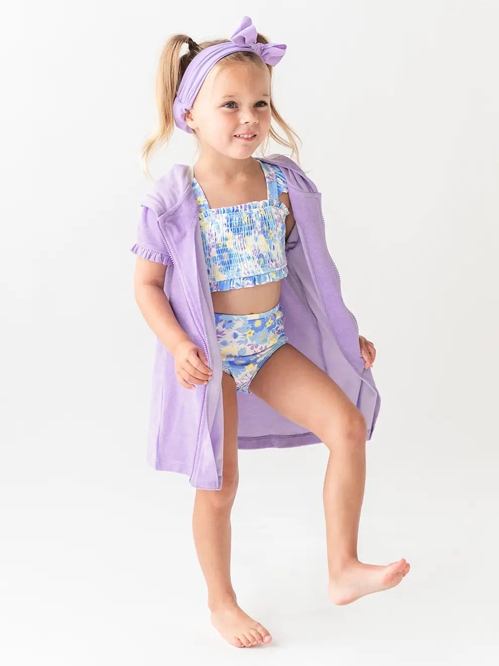 Girls Lavender Terry Full-Zip Cover Up