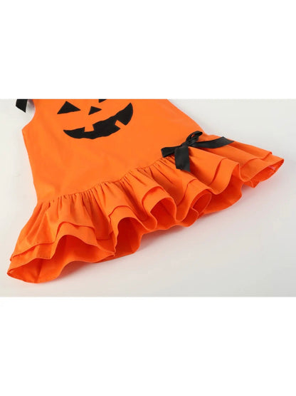 Jack-O-Lantern Pumpkin Halloween Ruffle Dress