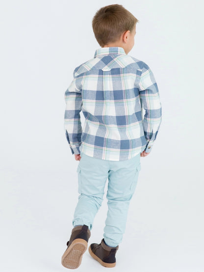 Boys Alpine Plaid Flannel Long Sleeve Button Down Shirt