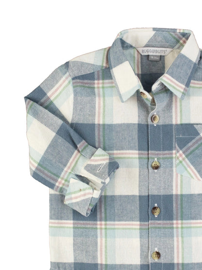 Boys Alpine Plaid Flannel Long Sleeve Button Down Shirt