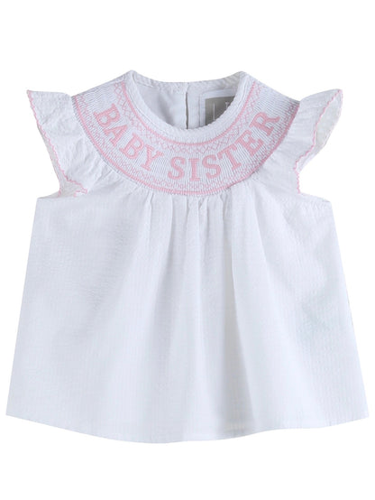 PREORDER | White Baby Sister Smocked Dress and Bloomer Set