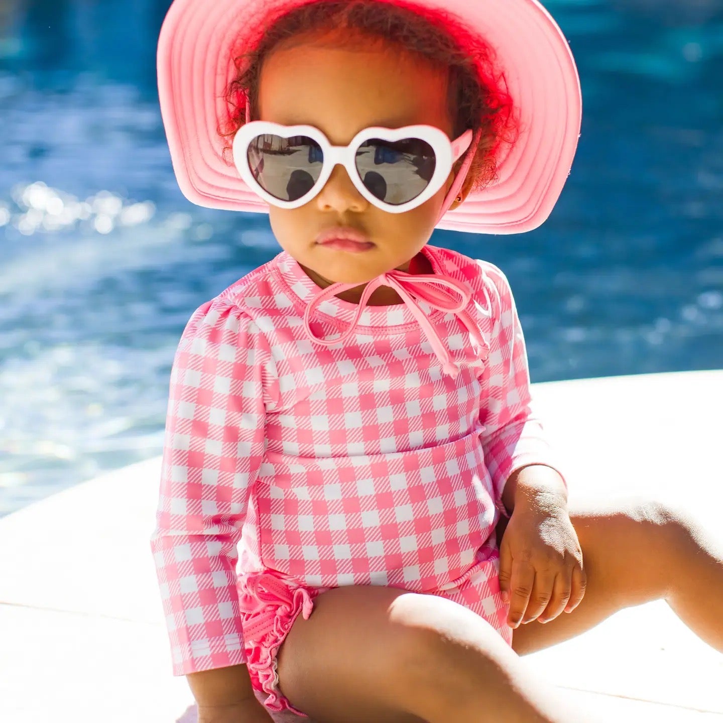 PREORDER | Baby Girls Bubblegum Gingham Long Sleeve One Piece Rash Guard