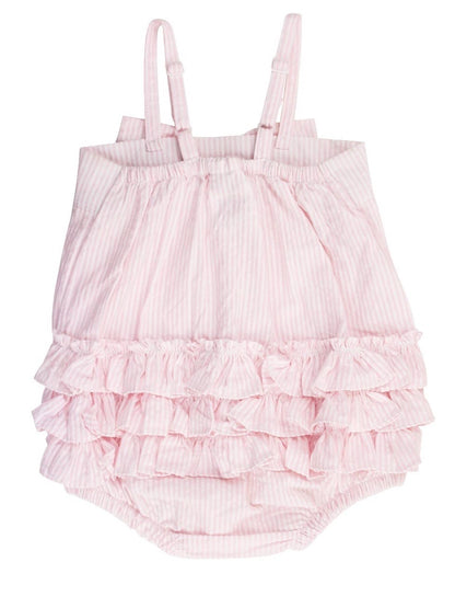 Pink Seersucker Bow Front Romper