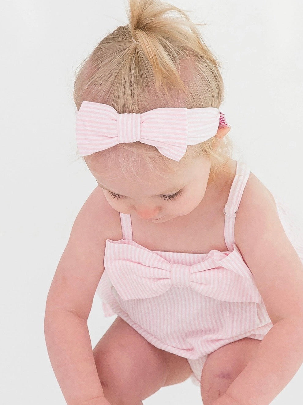 Pink Seersucker Bow Front Romper