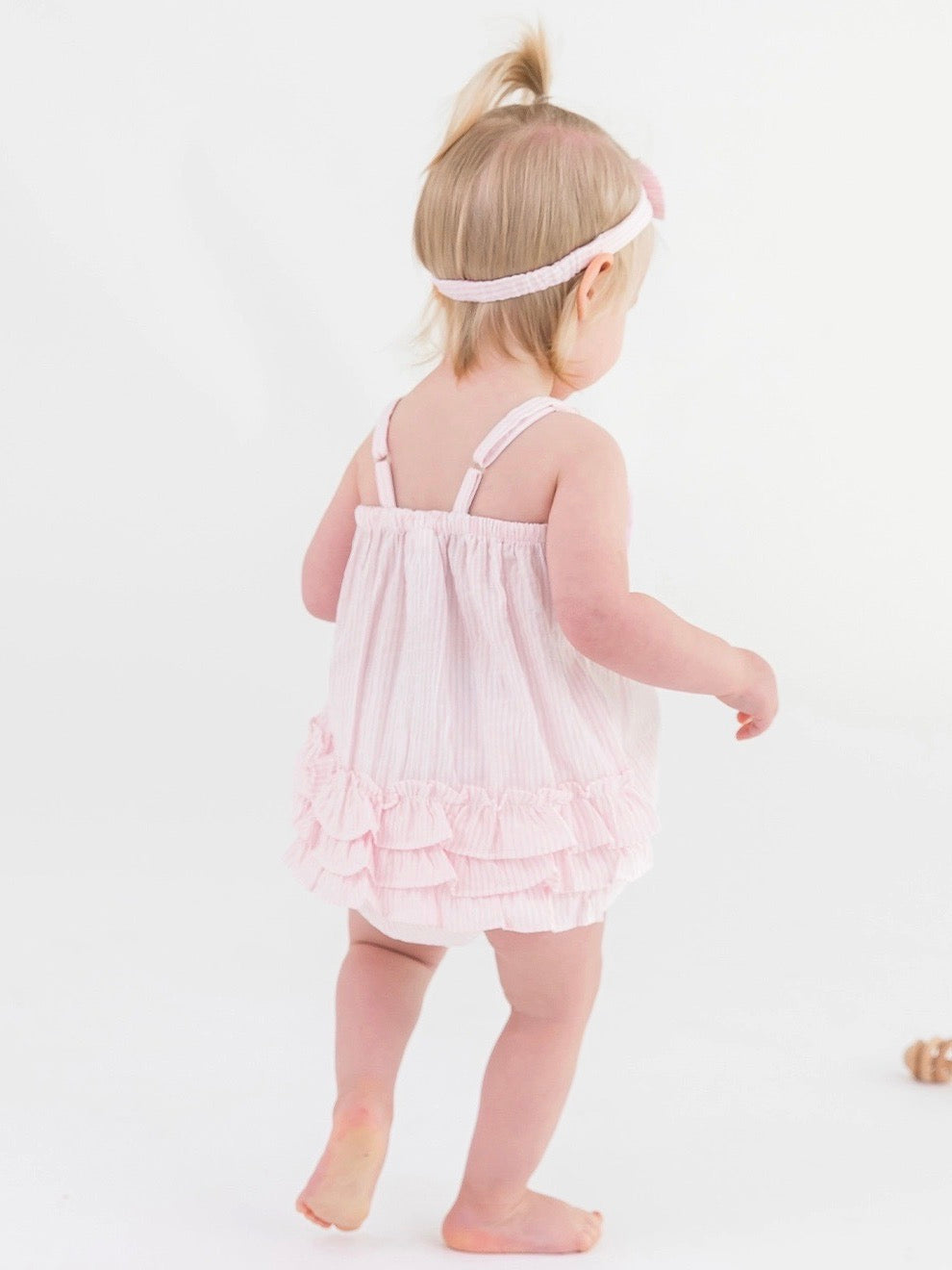 Pink Seersucker Bow Front Romper