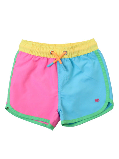 Boys Neon Color Block Dolphin Hem Swim Trunks