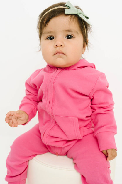 Zip Up Hooded Romper | Bright Pink