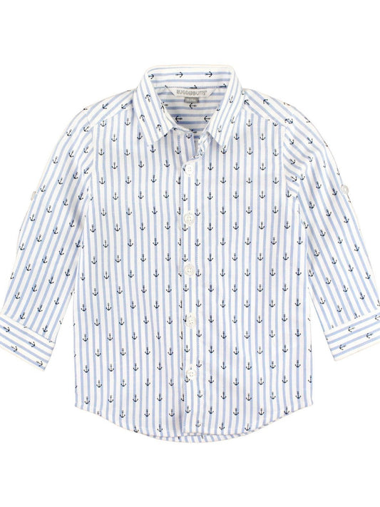 Anchors Ahoy Stripe Long Sleeve Button Down Shirt - Little Baby