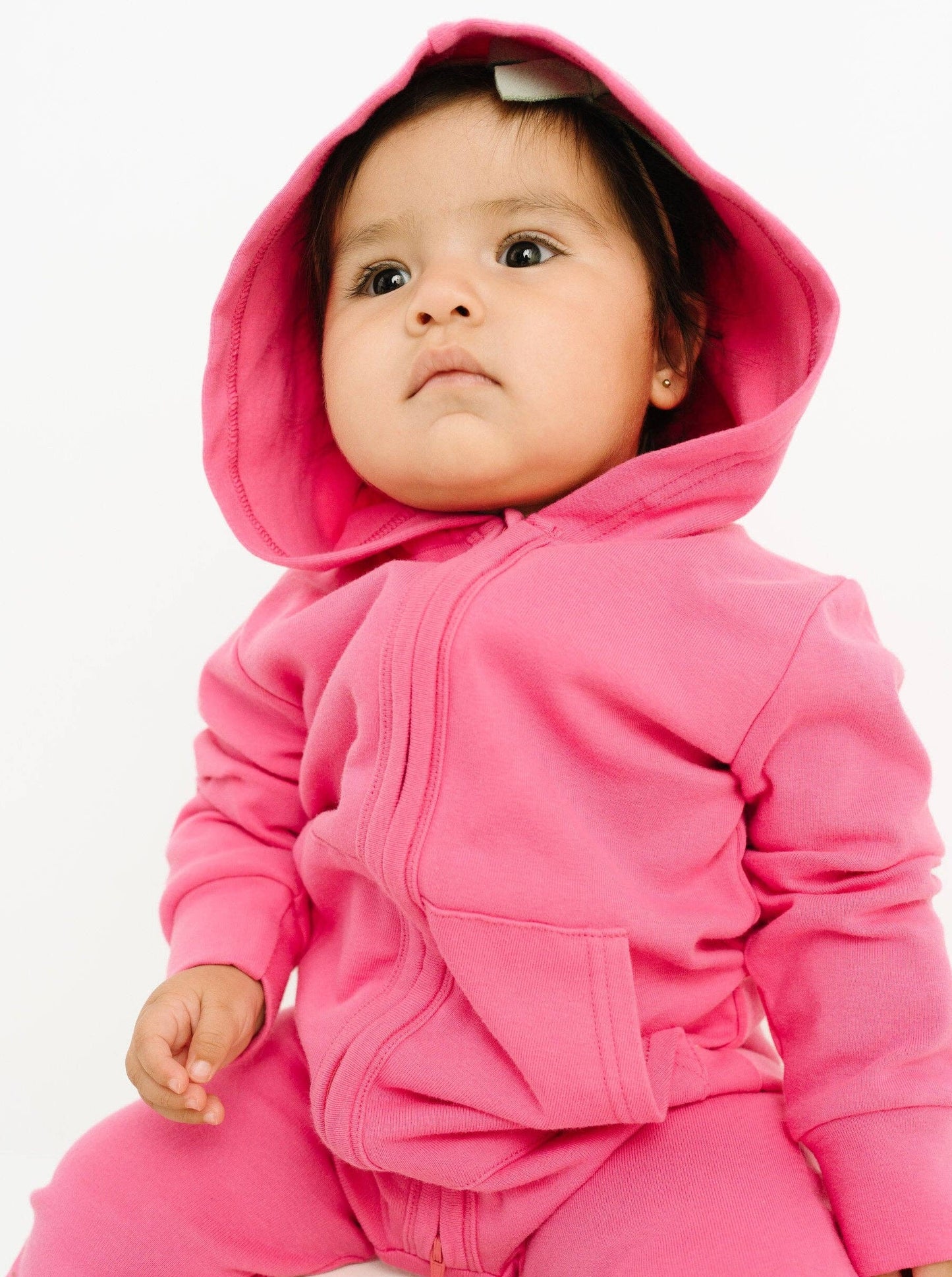 Zip Up Hooded Romper | Bright Pink