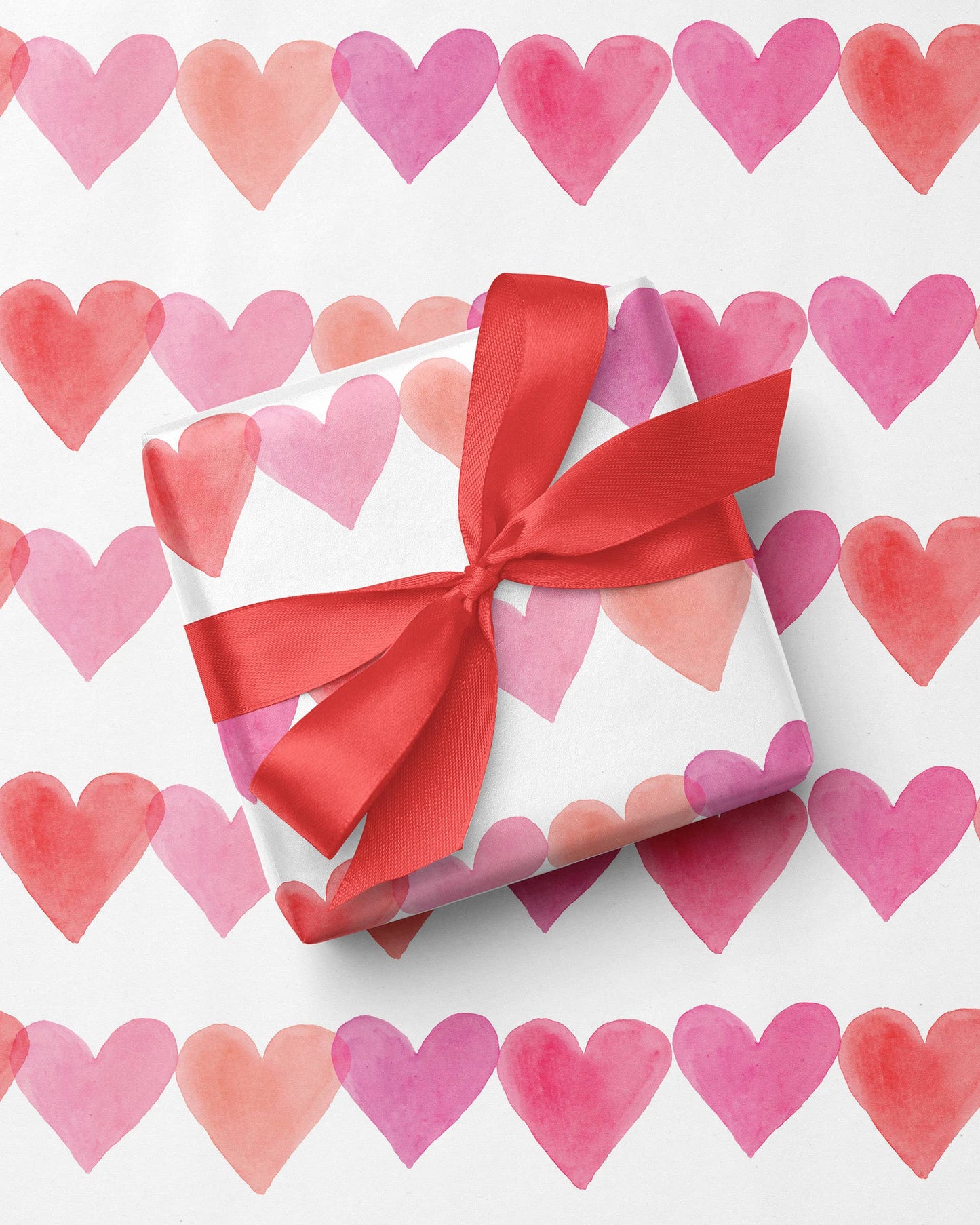 Pink Watercolor Hearts Gift Wrap