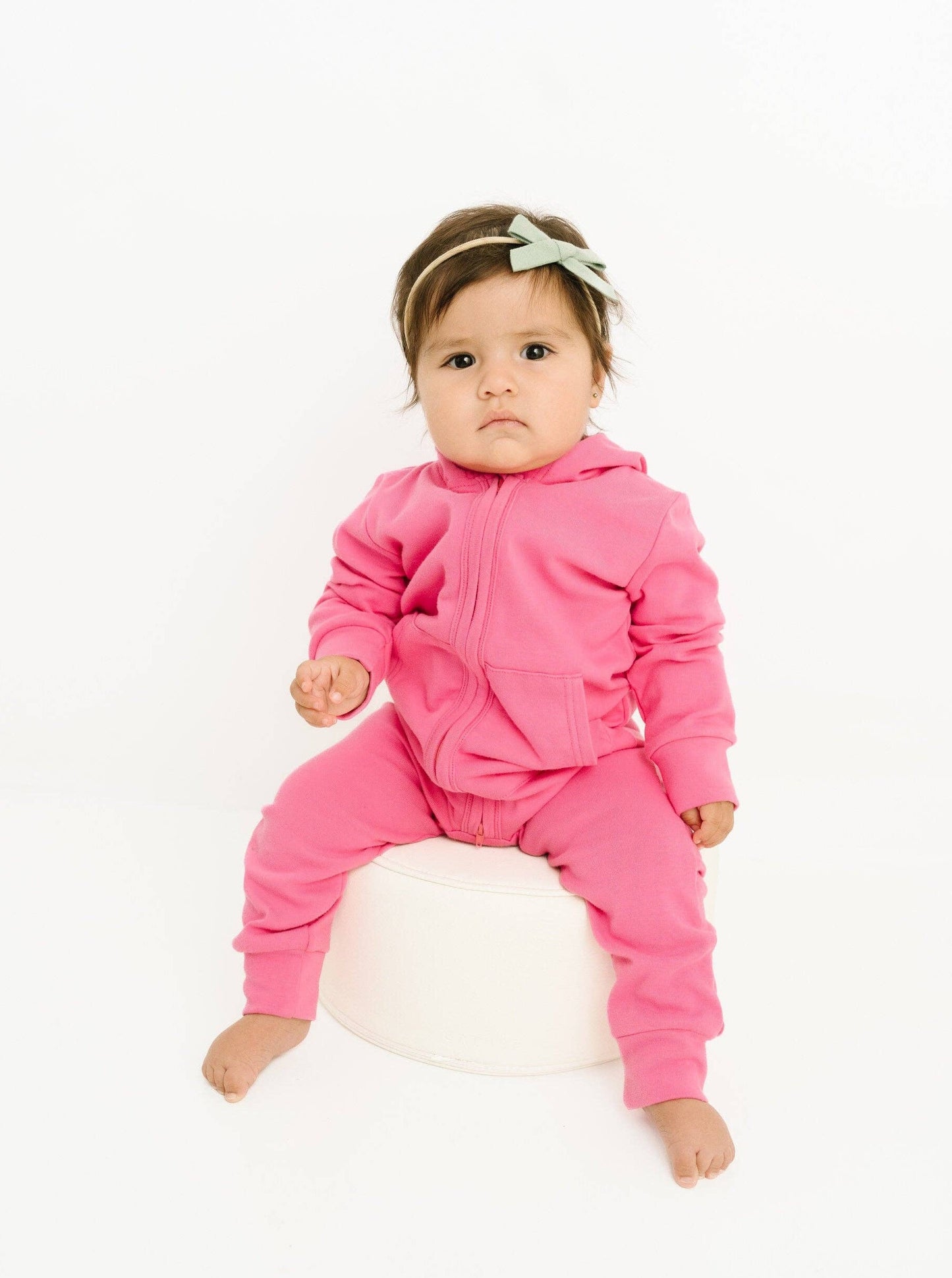 Zip Up Hooded Romper | Bright Pink