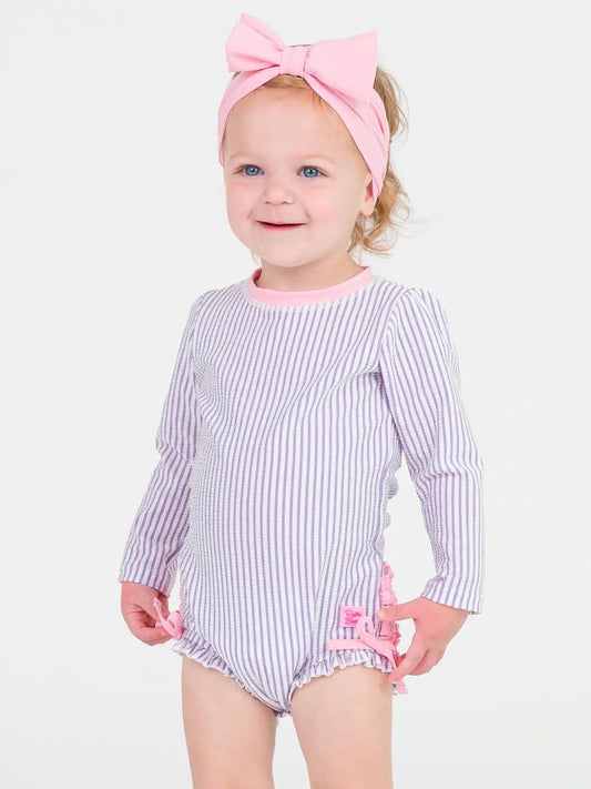 Baby Girls Lavender Seersucker Long Sleeve One Piece Rash Guard - Little Baby