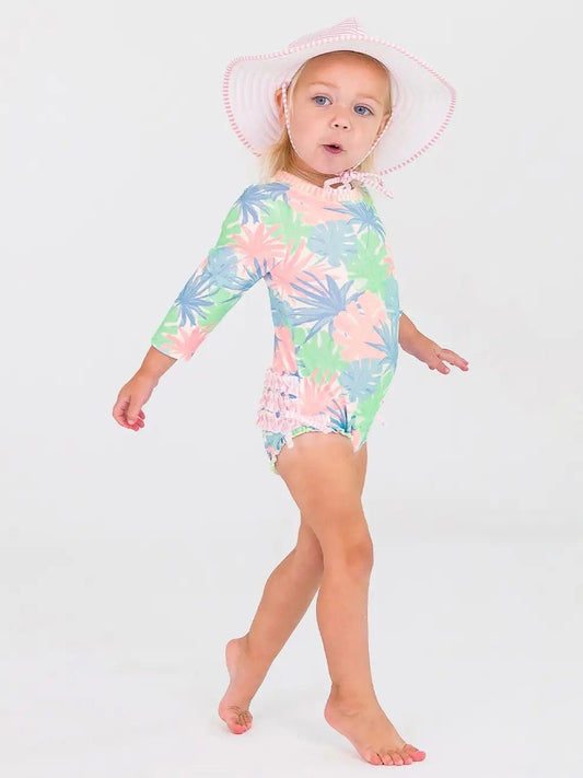 Baby Girls Pastel Palms Long Sleeve One Piece Rash Guard - Little Baby