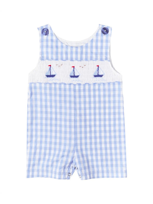 Blue Sailboat Smocked Jon Jons - Little Baby