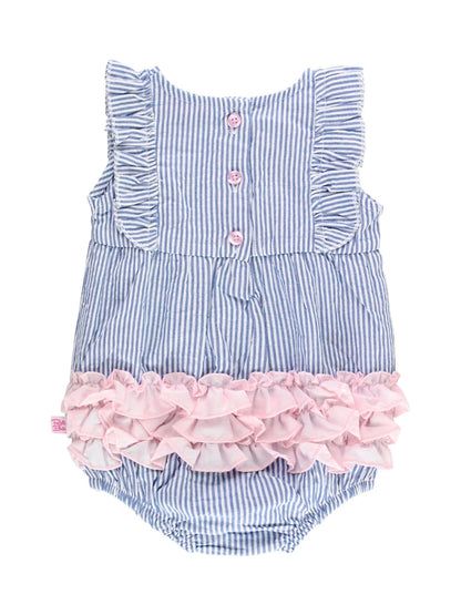 Blue Seersucker Classic Ruffle Romper - Little Baby