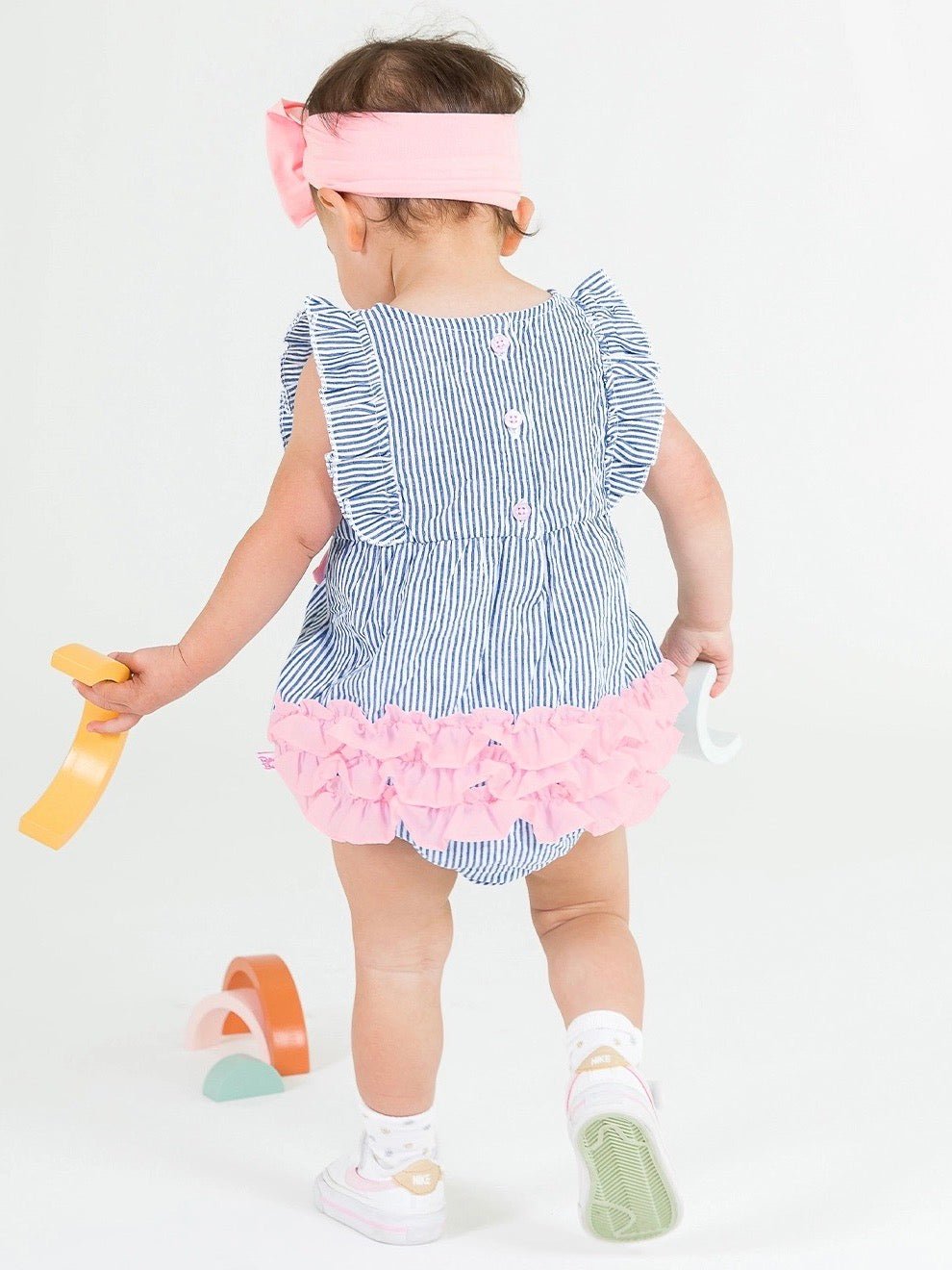 Blue Seersucker Classic Ruffle Romper - Little Baby